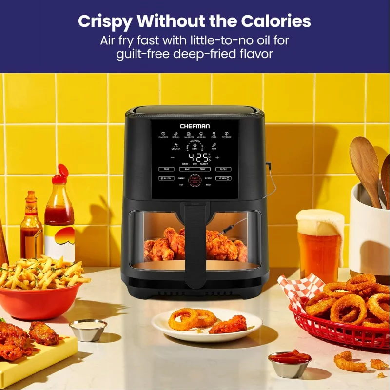 

(UUX) 5-Quart Digital Air Fryer with Temperature Probe, 8 Customizable Cooking Presets, Large Easy-View Window, Give Your Foo UQ