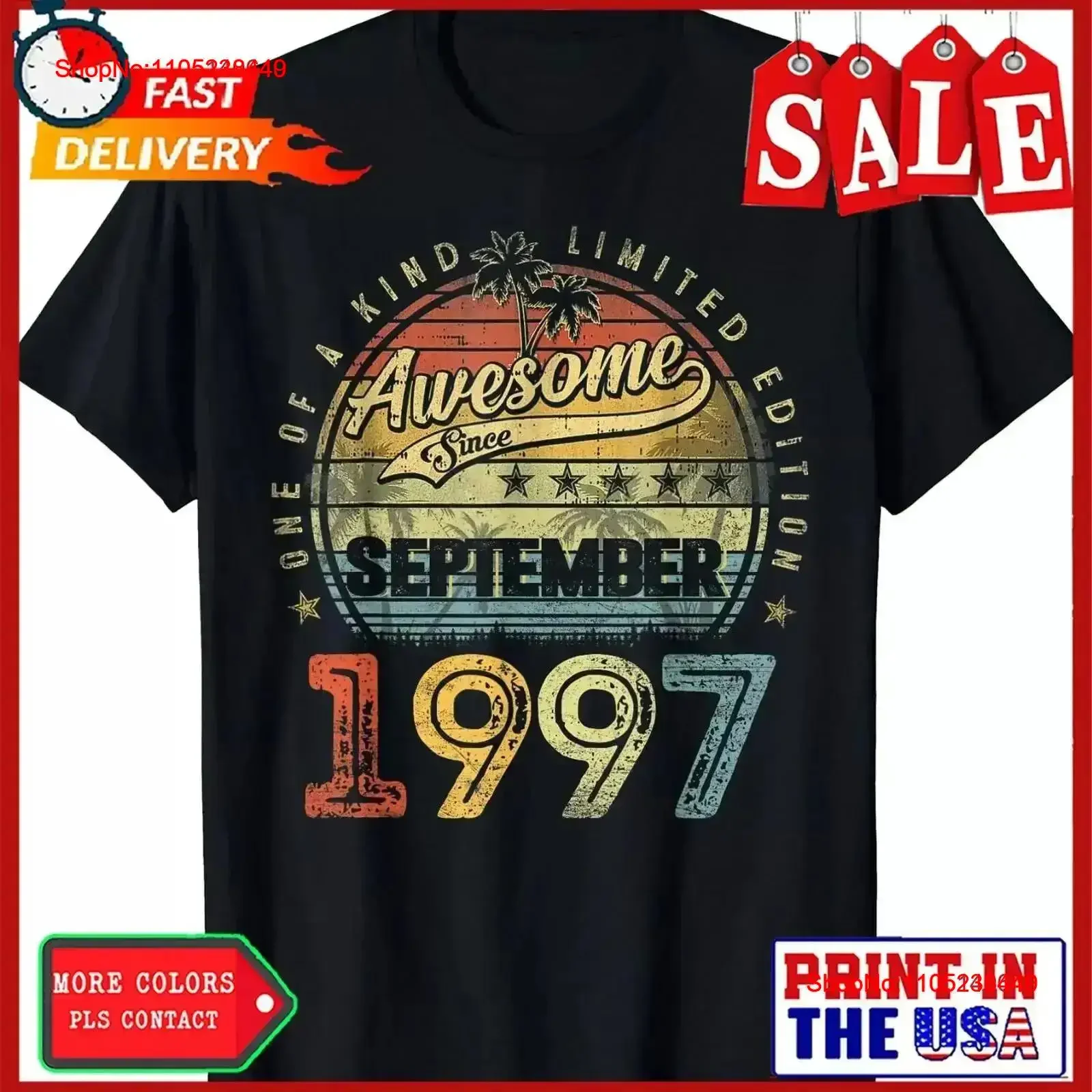 Awesome Since September 1997 Bday Celebration T Shirt vintage Washed Casual Top For Everyday Wear Versatile Breathable  Soft