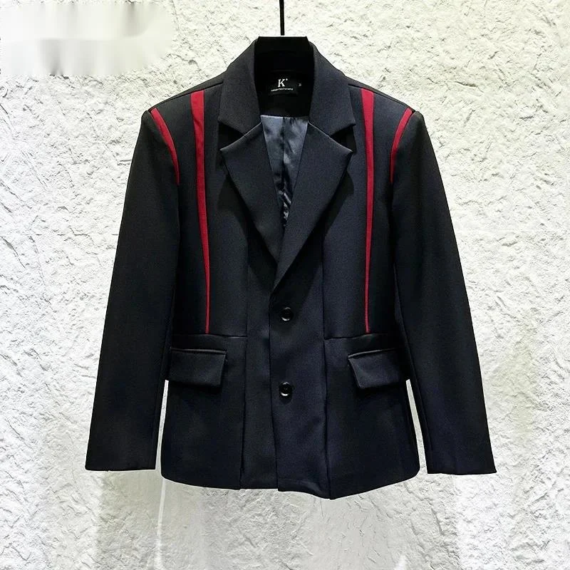 Fashion New Male Suit Jacket Personalized Design Patchwork Color-Block Blazer Men's Trendy Casual Loose Menswear AV25