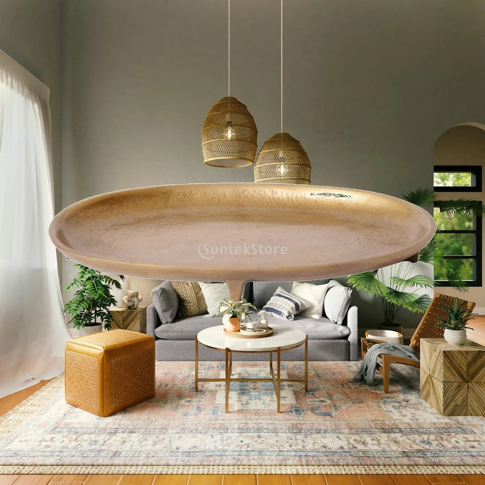 Shallow Aluminum Oval Tray with Handles for Rings Trinkets Display Vanity Counter Organizer