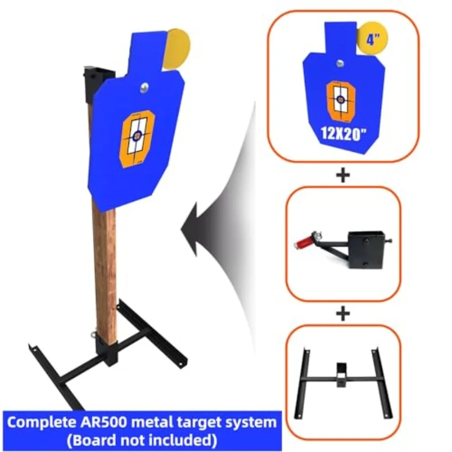 System stojaków na cel z stali AR500 o grubości 3/8 cala do treningu strzeleckiego z reaktywnymi celami i celami typu hostage o wymiarach 12'' x 20'' oraz Dura