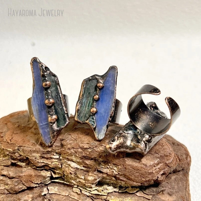

10Pcs Kyanite Electroformed Copper Statement Ring Women Gift Natural Stone Witch Tourmaline Goth Wicca Jewelry
