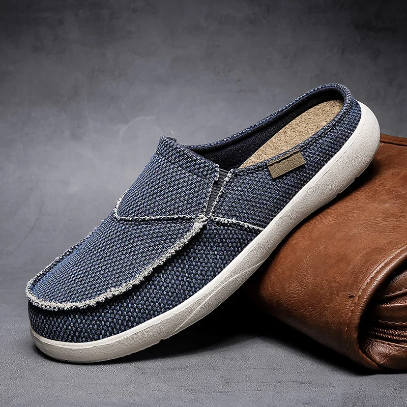 Men Canvas Sneakers Comfortable Slip-on Flats Casual Shoes Men Slippers Men Half Slipper Breathable Walking Shoes Non-slip