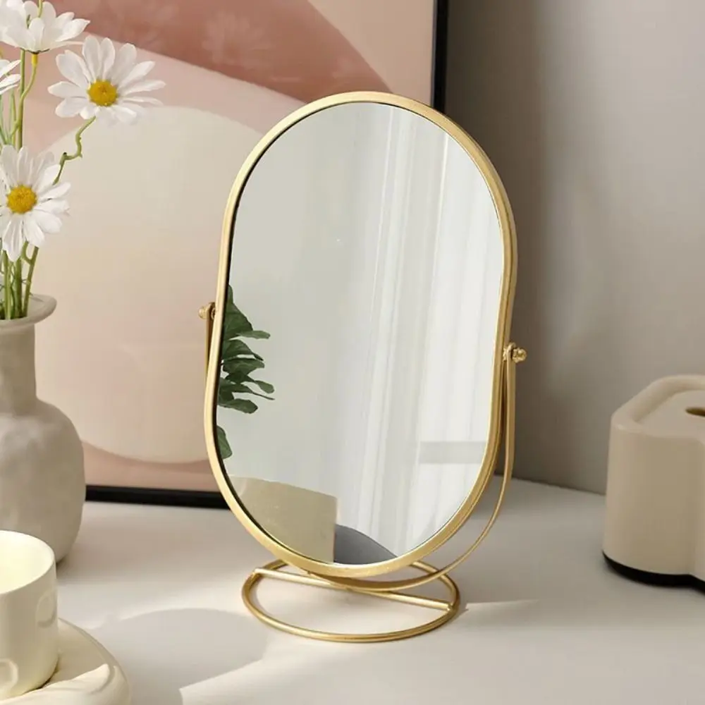 

Creative 360° Rotatable Makeup Mirror Light Luxury Iron Frame Vanity Mirror Simple Oval Desktop Stand Mirror TableTop
