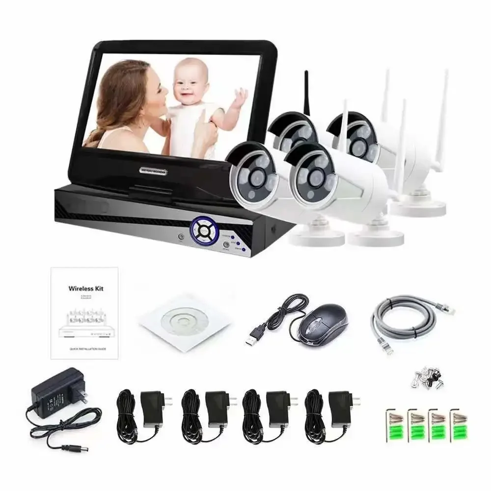 Eseecloud IP65 Waterproof 10.1'' NVR Kit 1080P Wireless CCTV Security Camera 4CH WiFi Kit Video Surveillance System