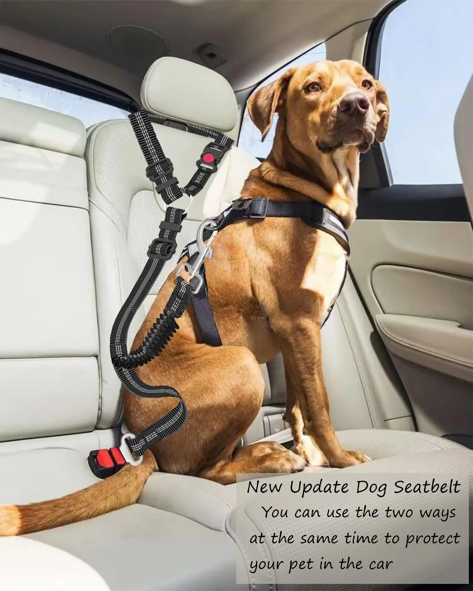 【HOT】Adjustable And Heavy Duty Dog Car Seat Belt - Striped Nylon Large Dog Traction Rope for Car Rides