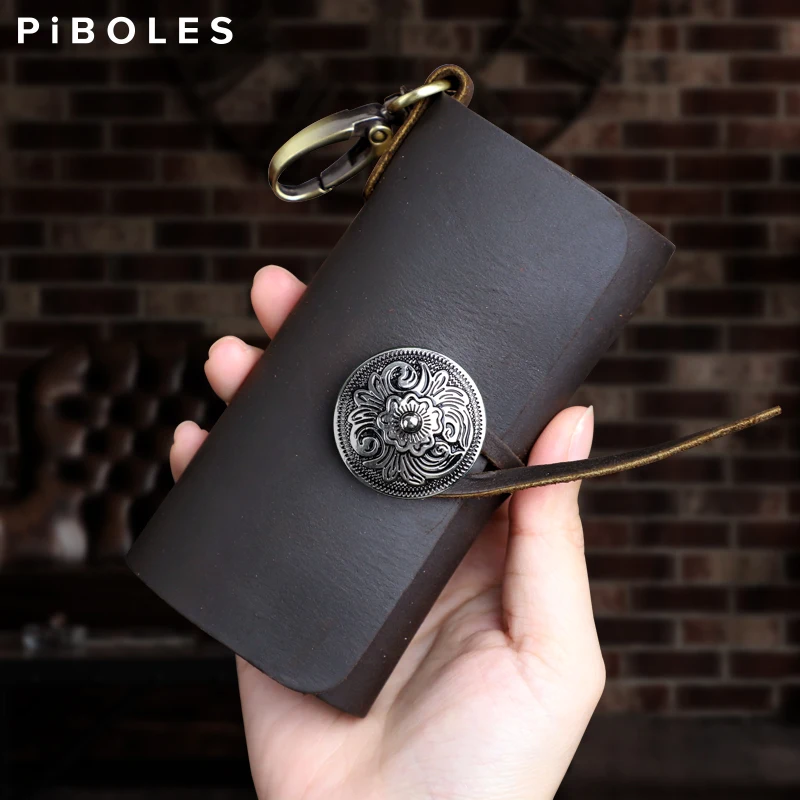 Men's Crazy Horse Leather Retro Key Bag Waist Hanging Multifunctional Key Chain Cowhide Leather Zero Wallet for Car Casual