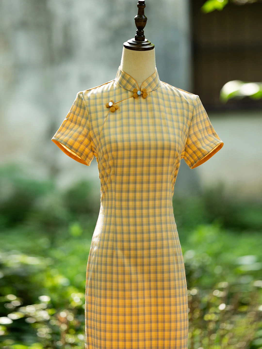 

Женское платье в желтую клетку в стиле ретро, китайский стиль, для повседневной носки, красивое, тщательно продуманное, с коротким рукавом