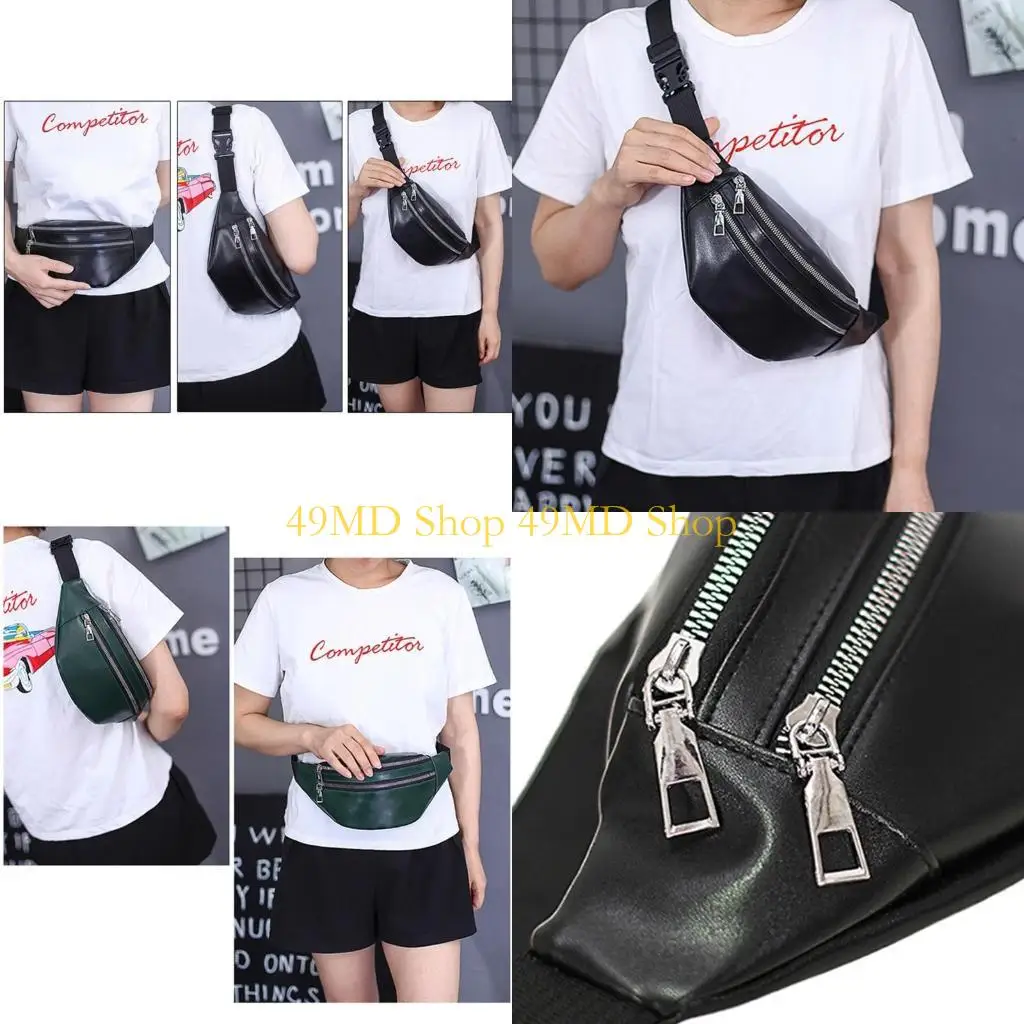 

49MD Fanny Packs Waist Pack Bag with Zipper Pockets Adjustable Belt PU Leather for Men Women Travel