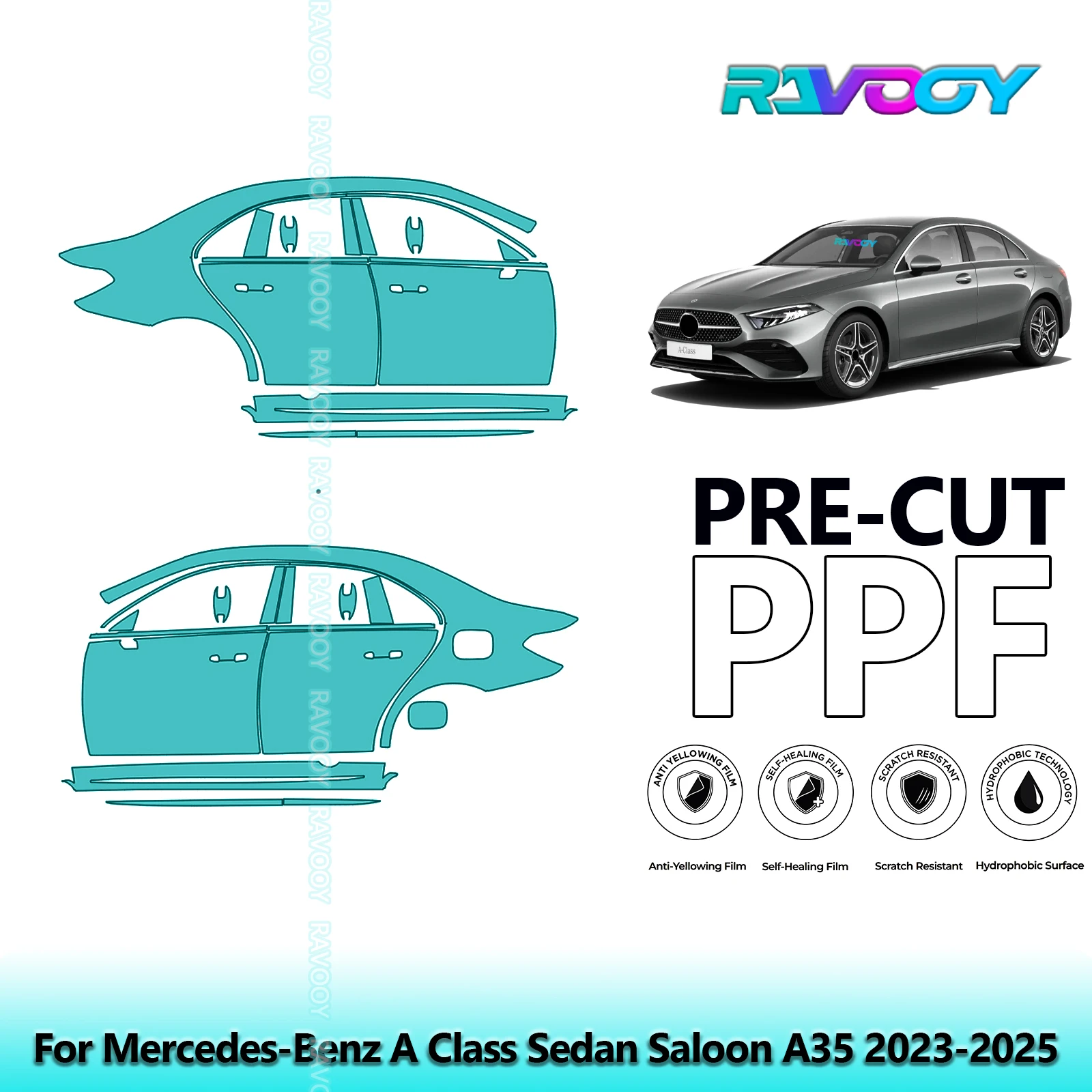 

For Mercedes-Benz A Class Sedan Saloon A35 2023-2025 8.5mil Pre-Cut PPF Door & A/B Pillar Kit TPU Paint Protection Film Set