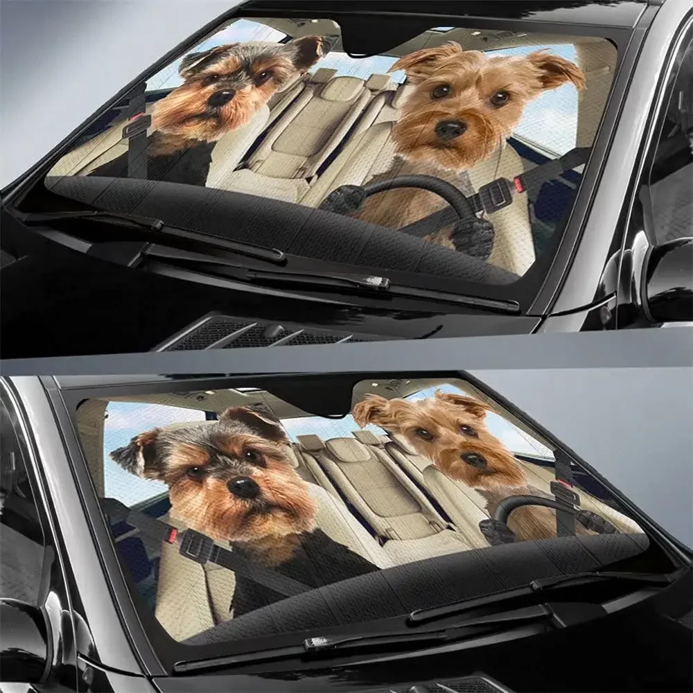 Personalized Funny Animal Yorkshire Terrier Dog Driver Car Sun Sunshade Windshield Auto Front Window Windshield Car Sunshade Car