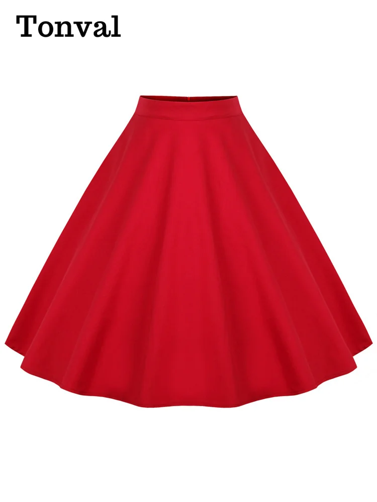 Tonval-Saia Midi Floral Vintage Feminina, Estampa de Flores Retro, Cintura Alta Década de 1950, Saia Algodão Linha A, Elegante