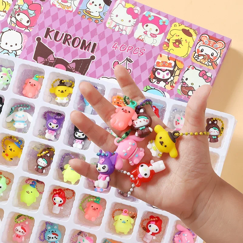 40pcs Sanrio Surprise Blind Box Kuromi Hello Kitty Christmas Advent Calendar Box Cinnamoroll Anime Doll Hanging Toy Gift