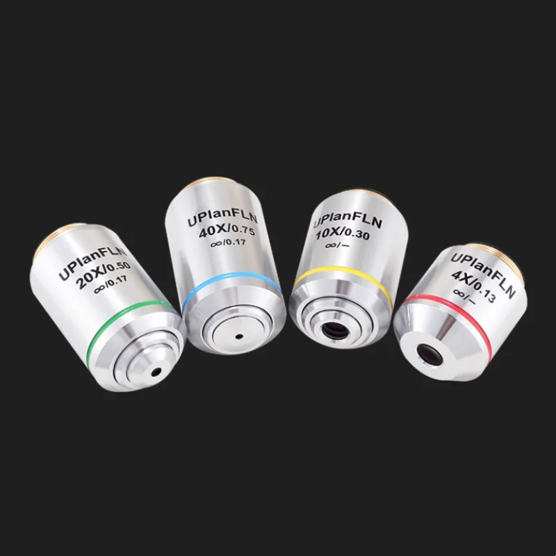 Semi Apochromatic Infinity Fluorescence Objective Lens 4X 10X 20X 40X 100X UPlanFLN RMS Thread 180mm Infinite Microscope Parts