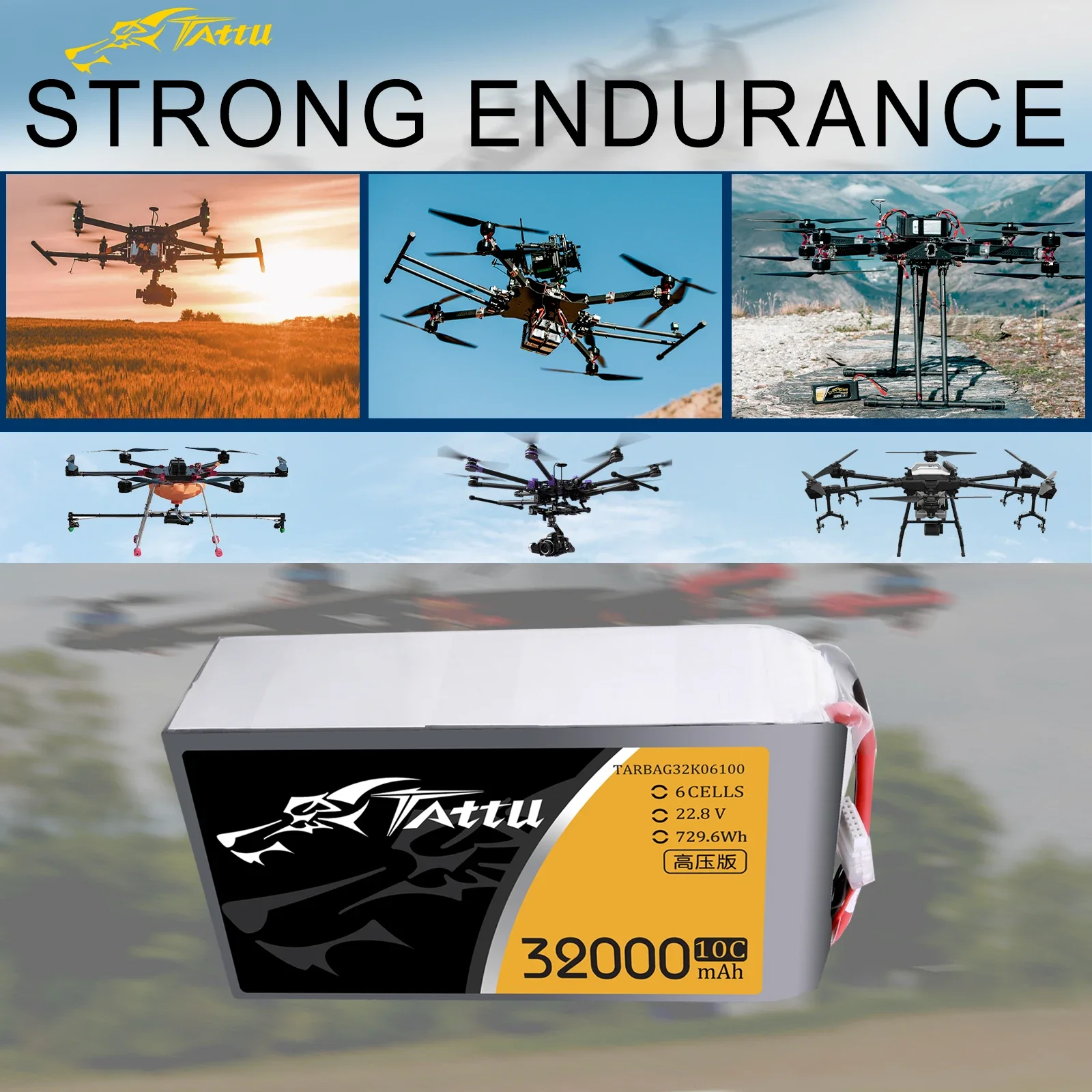 TATTU 32000mAh 22.8V 10C 6S 30000mah Akumulator Lipo z wtyczką XT90 do wielowirnikowców o dużym obciążeniu Hexacopter dron rolniczy UAV dron