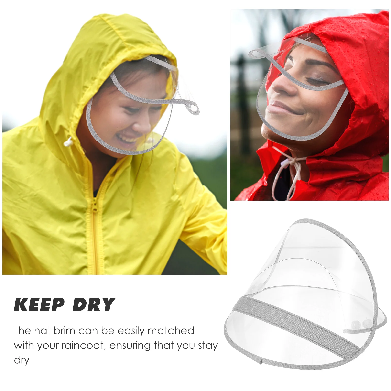 

Raincoat Hat Brim Shield Transparent Face Protector Poncho Hood Adjustable One Size Fits All Rain Accessories Home Daily