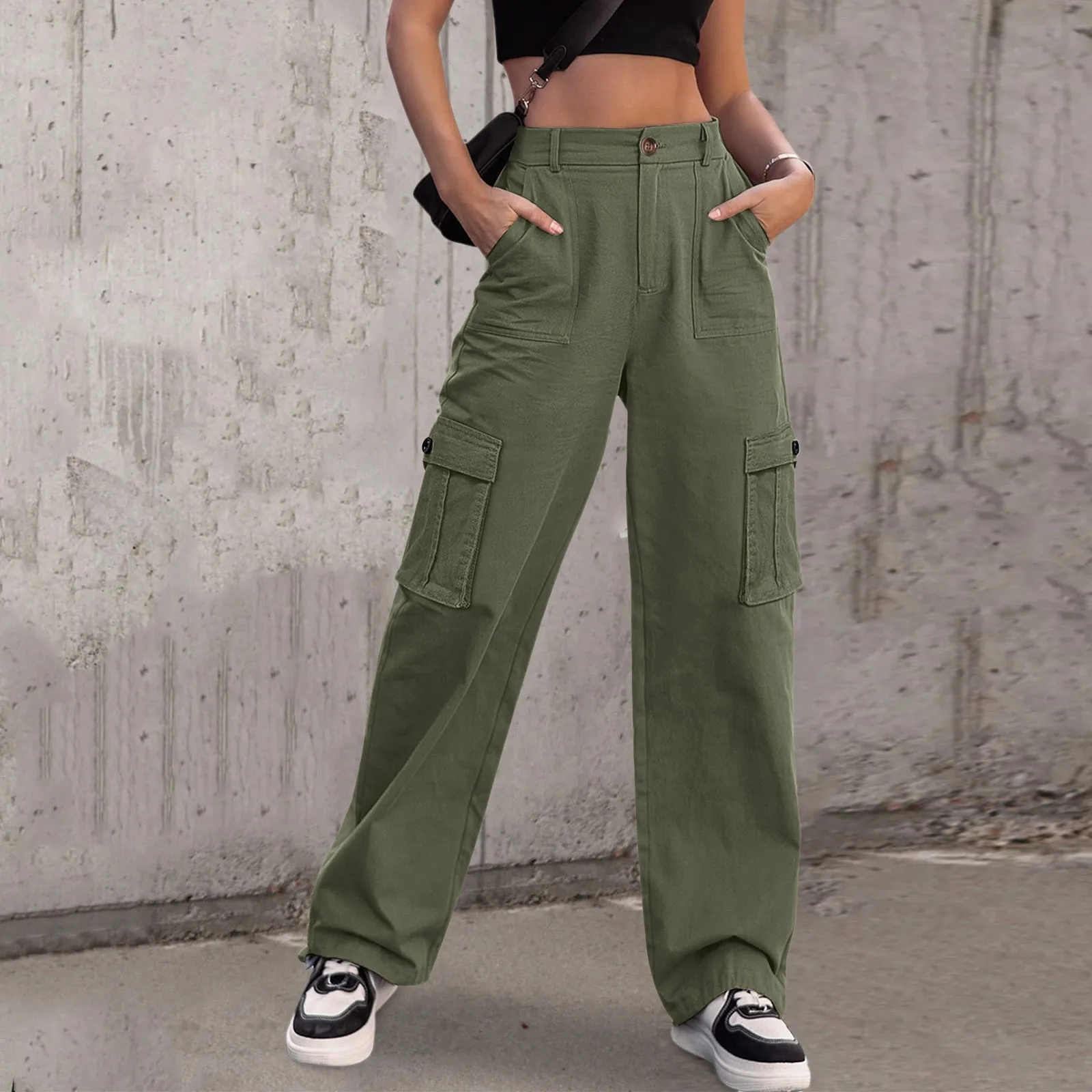 

Women's Wide Leg Pants High Elasticity Straight Leg Suit Casual Pants With Pocket Solid Trousers Fashion Women's Casual Pants