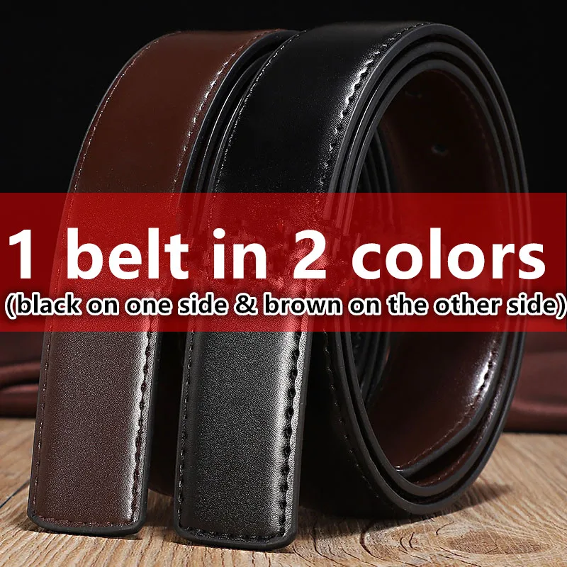 1pcs/2.8CM/3.3CM - Belt for Men Men's Business Belt Reversible Genuine Cowhide Leather Belt No Buckle Rotating Buckle