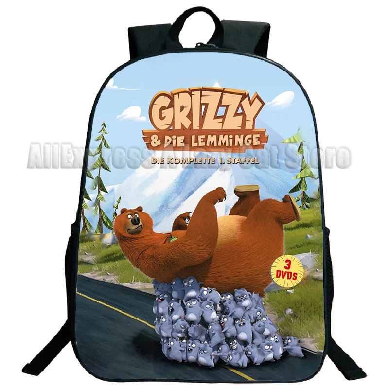 Grizzy and the Lemmings Travel Backpack Boys Girls School Computer Bookbag Cartoon Anime Student Daypack Bags