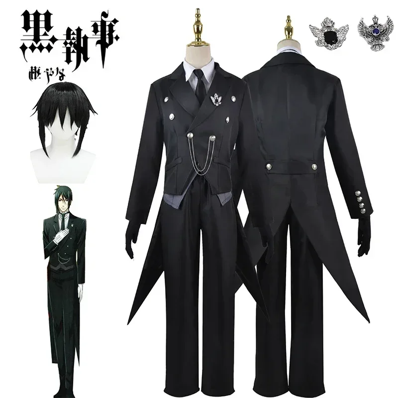 Sebastian Michaelis Cosplay Anime Black Butler Cosplay Costume Japanese Kuroshitsuji Cos Costume Coat Wig Unisex Uniform for Men