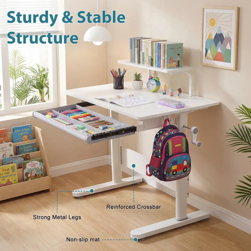 39 Inch Wide Kids Desk Child Computer Desk With Bookshelf Hutch Universal Adjustable Height Tilting Kids Homework Desk
