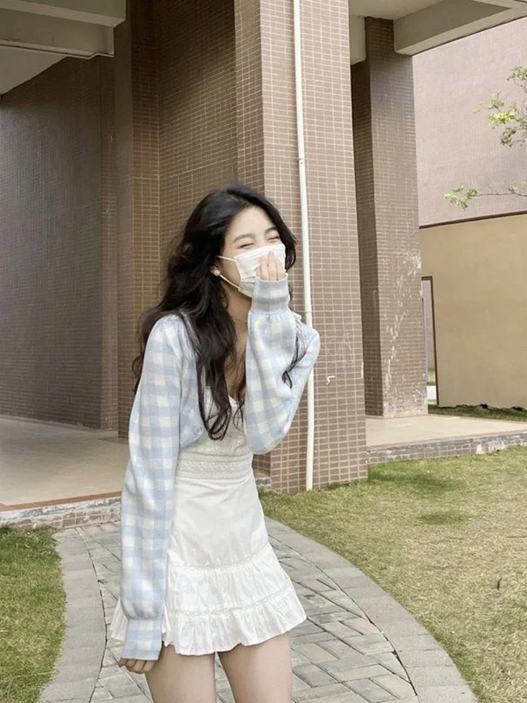 Spring Faion Set Waist Cinched Pure Color Dr with Svel Top Two-Piece Set Floral Lace Hemline Fi Tail Design Vers...