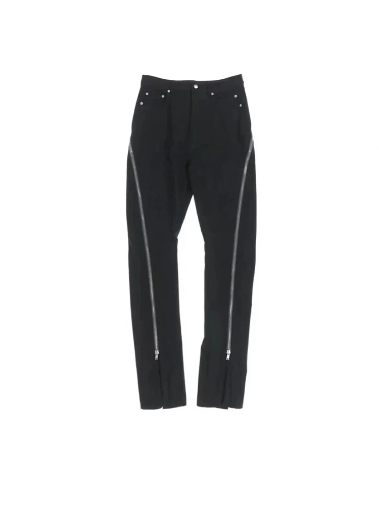 Dark Multi-Zipper Bull King Loose Casual Straight-Leg Horn Accumulation Denim Trousers Trendy Men and Women