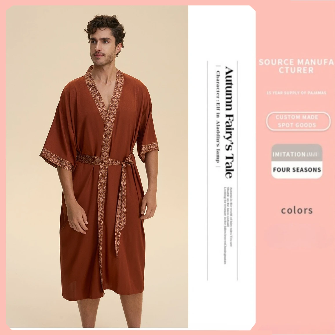 

Mens Robe Kimono Spring Summer Print Bathrobe Nightwear With Belt Casual Sleepwear Negligee Homewear