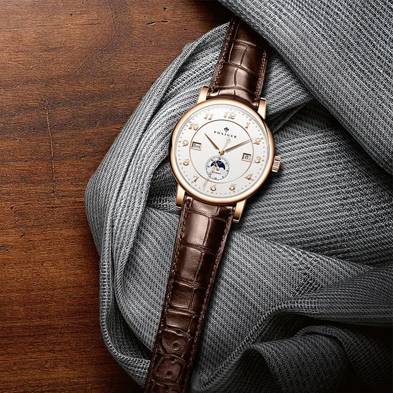 PONIGER Orologio da uomo Nuovo orologio meccanico automatico di lusso delle migliori marche Orologio da uomo multifunzione impermeabile in acciaio inossidabile