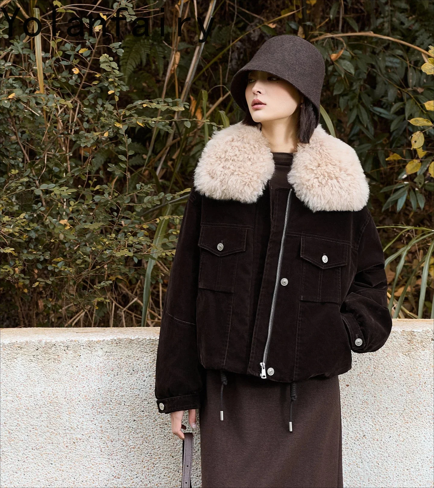 YOLANFAIRY High Quality 90% White Goose Down Jackets Woman Winter Wool Fur Collar Warm Puffer Jacket Elegant Down Coat casacos
