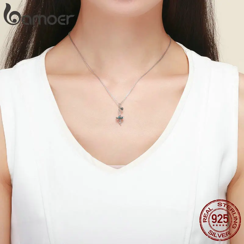 Bamoer本物の 925 スターリングシルバーブルーエナメルフラワーペンダントチャームフィットシルバーブレスレット & バングル 925 シルバージュエリーBSC034