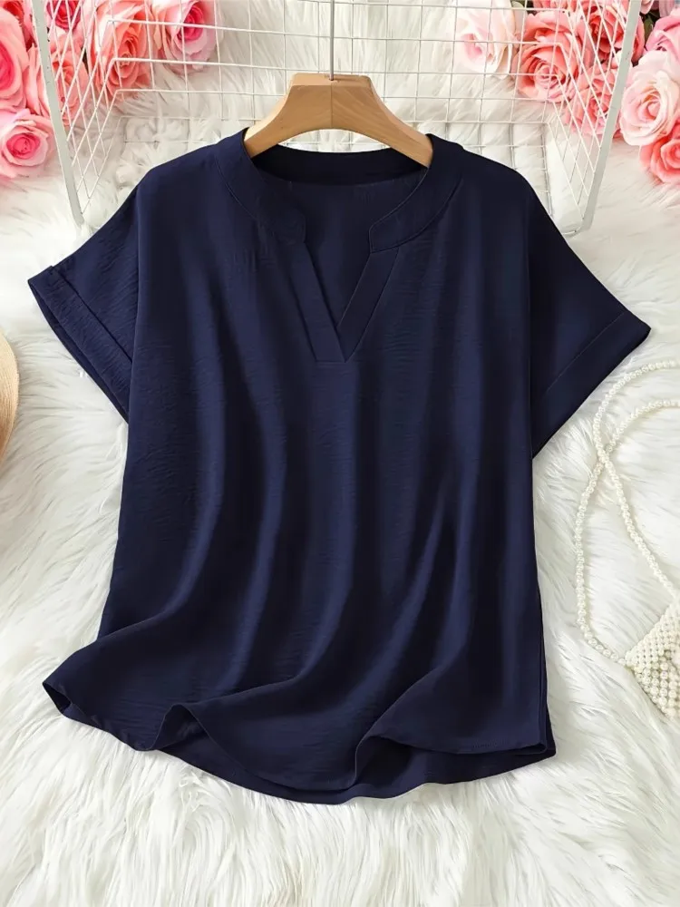 

Summer Women's Clothing New Product Fashionable Loose Solid Color Sexy V-neck Casual Short Sleeved Shirt For Women