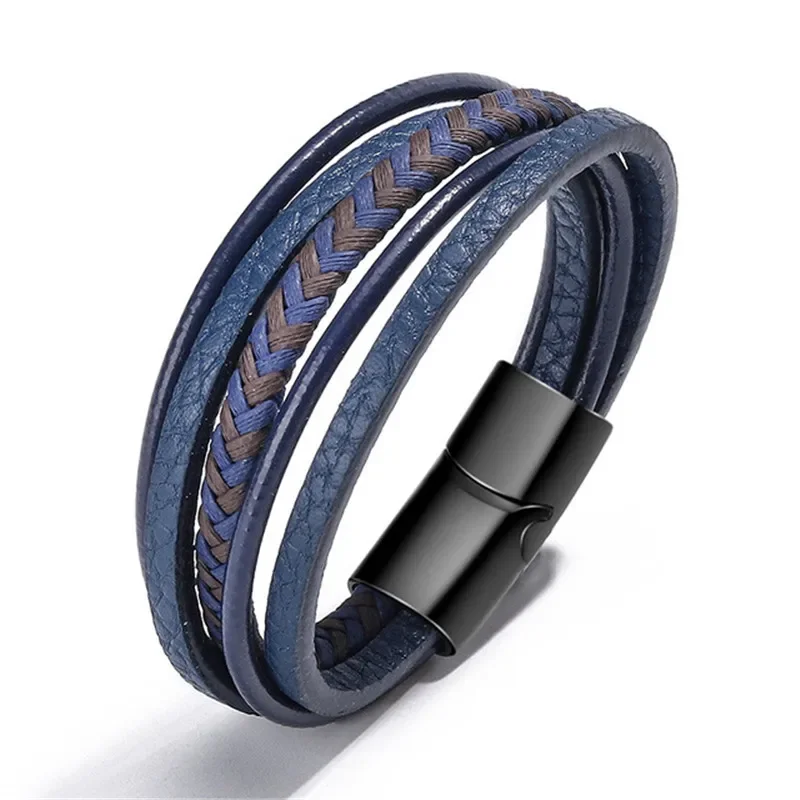 

Charmsmic Navy Blue Leather Bracelets Sets For Mens Magnetic Clasp Powerful Armband Handmade Braided DIY Jewelry Wholesale