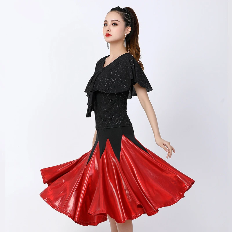 Danse latine Robe Extensible Salsa Samba Filles Franges Costume Demi Manches Concurrence Robes Femmes Satin Jupe de Scène