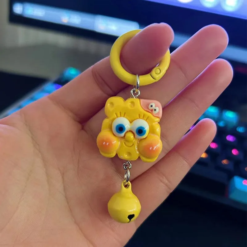 Kawaii لطيف سبونجبوب سكوير دائرة جرس مشبك الكرتون فطيرة ستار قلادة على ظهره الطفل شنقا الملحقات