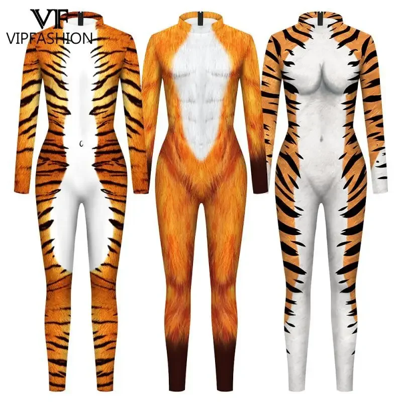 VIP FASHION Animal Snake Tiger Fox Cosplay Costume Female Zentai Suits Halloween Party Jumpsuit Funny Adult Male Bodysuits RZ349