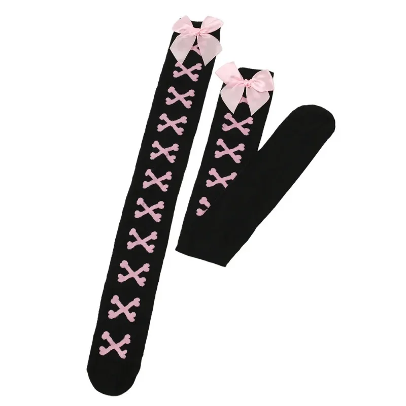 Women's Bone over Knee Bow Tie stockings Cosplay Lolita Nightclub Performance Thigh High Socks with Tie