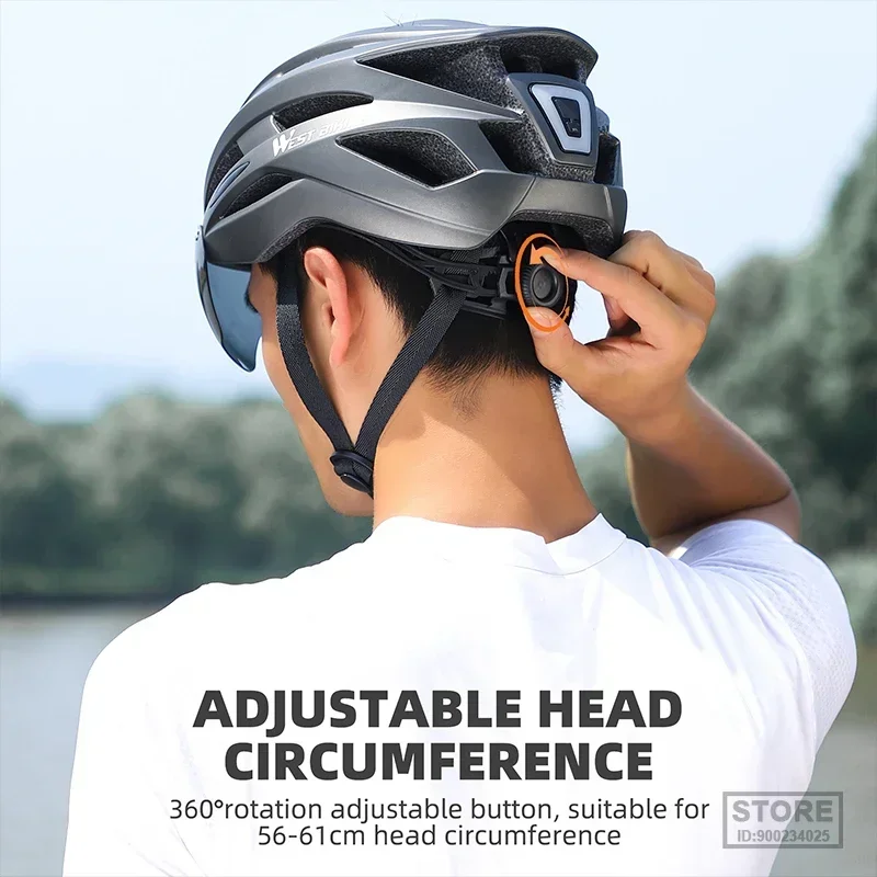 

WEST BIKING Safety Men's Cycling Helmet Magnetic Goggles Lightweight Road Bike Female Helmet With LED Light MTB Equipment