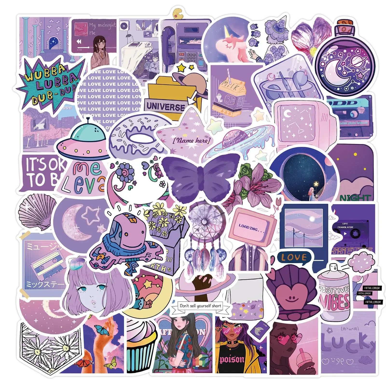 

10/30/50Pcs Cute Purple Waterproof Graffiti Sticker Aesthetic DIY Decorative Luggage Laptop Phone Guitar Scrapbook Kids Stickers