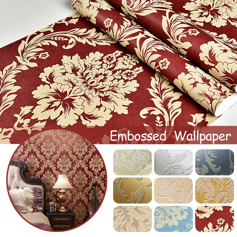 10M Luxury European Style Non-woven Wallpaper TV Background Decor Classic 3D Embossed Wall Paper Roll Wallcovering Upholstery