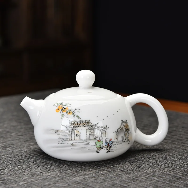 

Teapot Pot Infuser Dehua Cover Town White Porcelain Teaware Single Household Kung Fu Tea Set Filter Puer Simple Mutton Ceramic