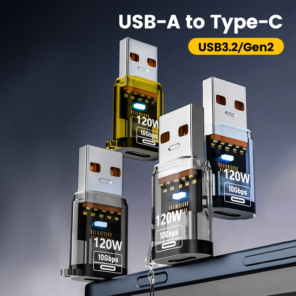 elough 120W Type C Female to USB A Male Adapter Fast Charging Transparent USB 3.2/Gen 2 OTG for iPhone 15 16 Tablet Computer