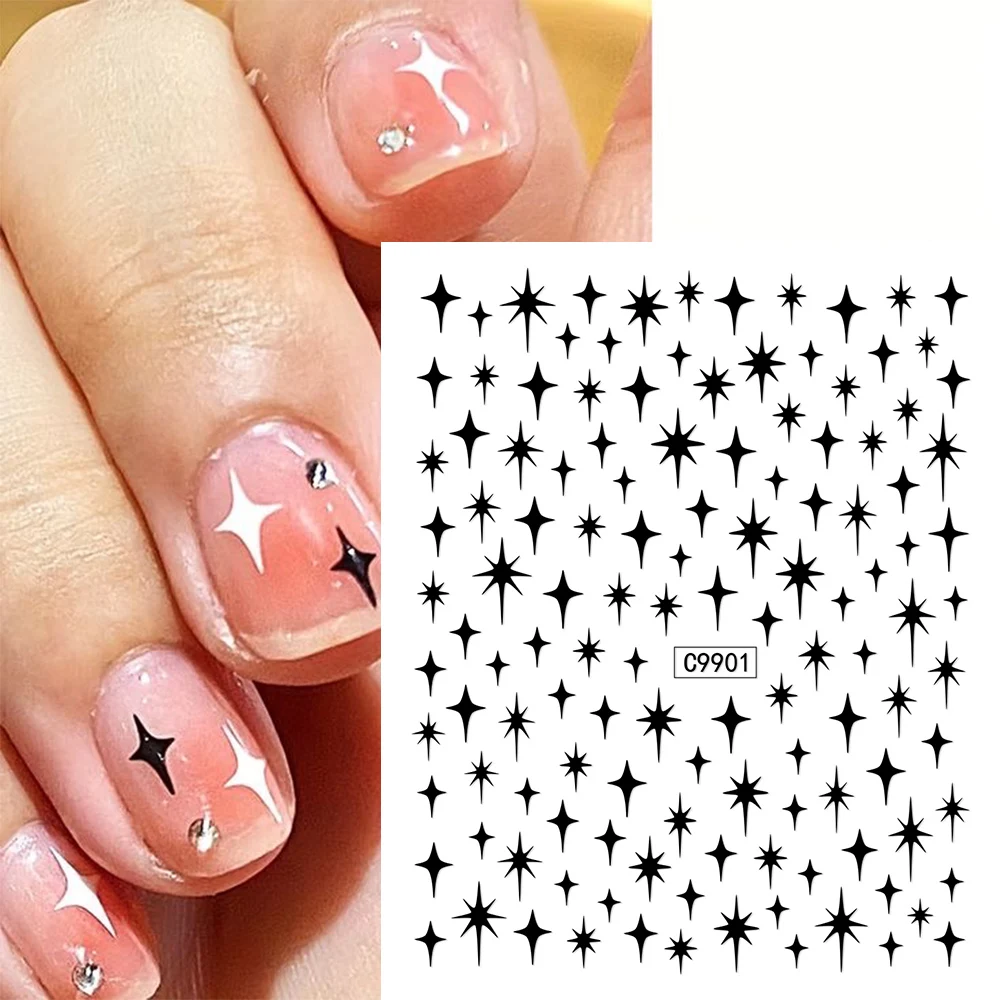 12 ชิ้น 3D Gold Silver Star Nail Art สติกเกอร์ Y2K Cross Starlight กาวจํานวน/Letter/หัวใจ/ดอกไม้ผสมเล็บ Sliders