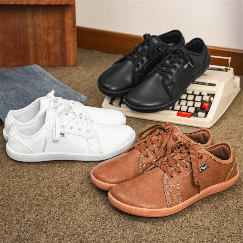 2025 New Minimalist Shoes for Men Women Wide Toe Barefoot Zero Drop Shoes Casual Artificial Leather Lightweight Walking Sneakers