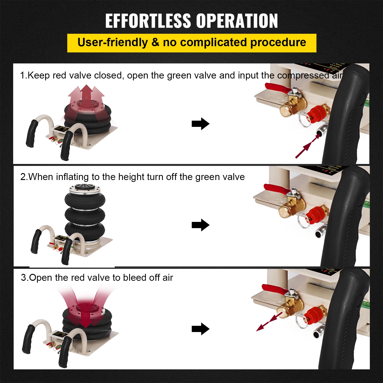 

Пневматический домкрат VEVOR 2 с двойной/тройной подушкой, быстрый подъем, высота подъема 30/40 см, для фургонов, внедорожников, легковых автомобилей, инструмент для ремонта