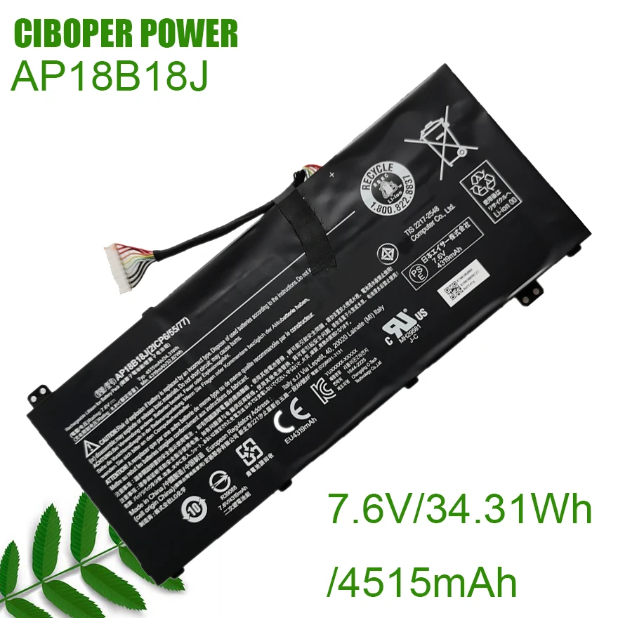 

CIBOPER POWER Original Laptop Battery AP18B18J 7.6V/34.31Wh/4515mAh For A314-32-33 Series 2ICP6/55/77