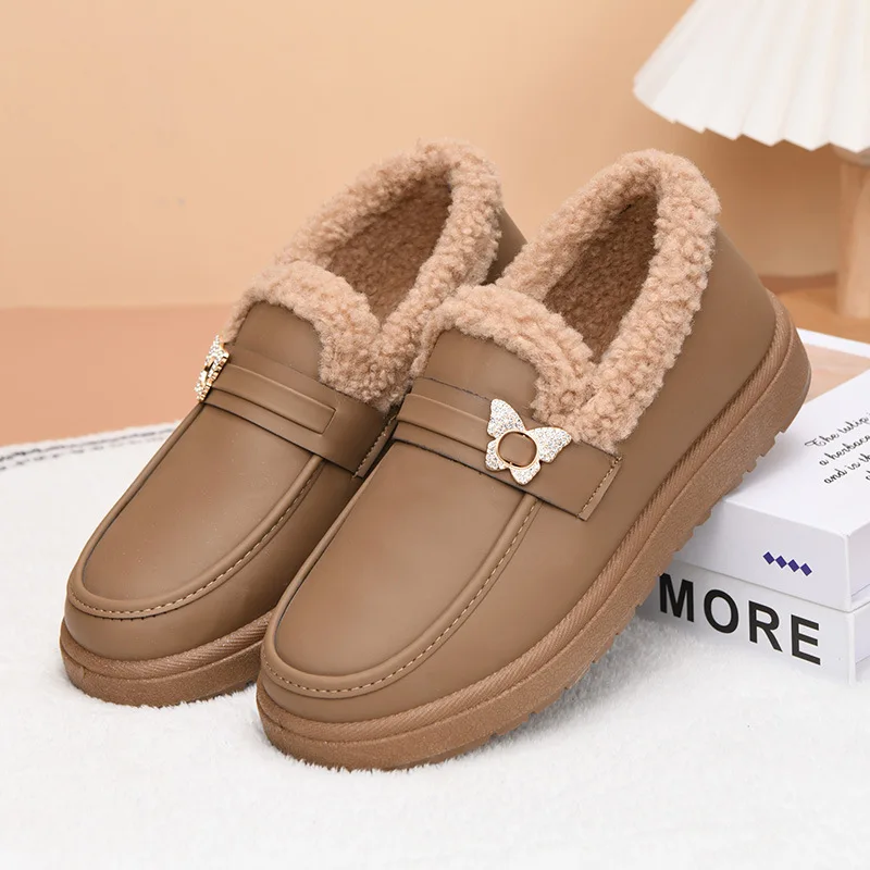 Nieuwe katoenen schoenen vrouwen winter met fleeces slip-on kan zachte zolen antislip platform laarzen zapatos de mujer sneakers vrouwen dragen