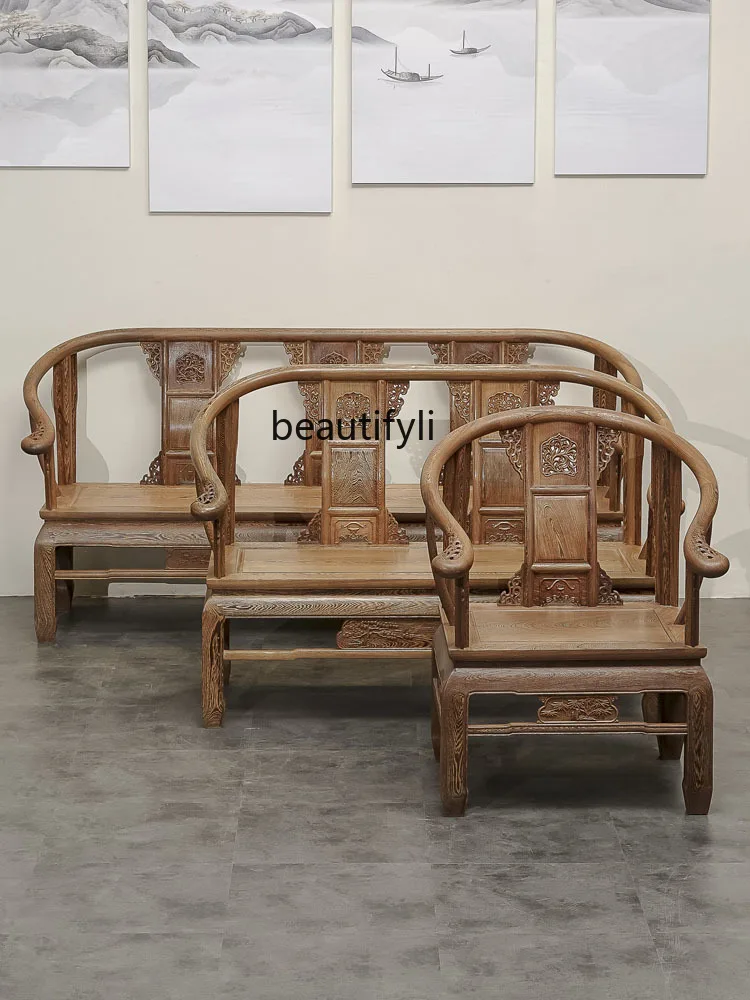 Mahogany furniture chicken wing wood three-seat sofa new Chinese solid wood double-seat living room sofa chair zen chair