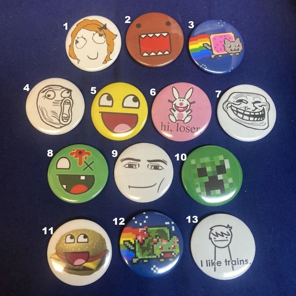 Set de Botones Decorativos Vintage de los Años 2010 con Diseños de Nyan Cat, Domo Kun y Trollface, Broche para Mochila, Joyería de Moda, Regalo para Hombres y Mujeres
