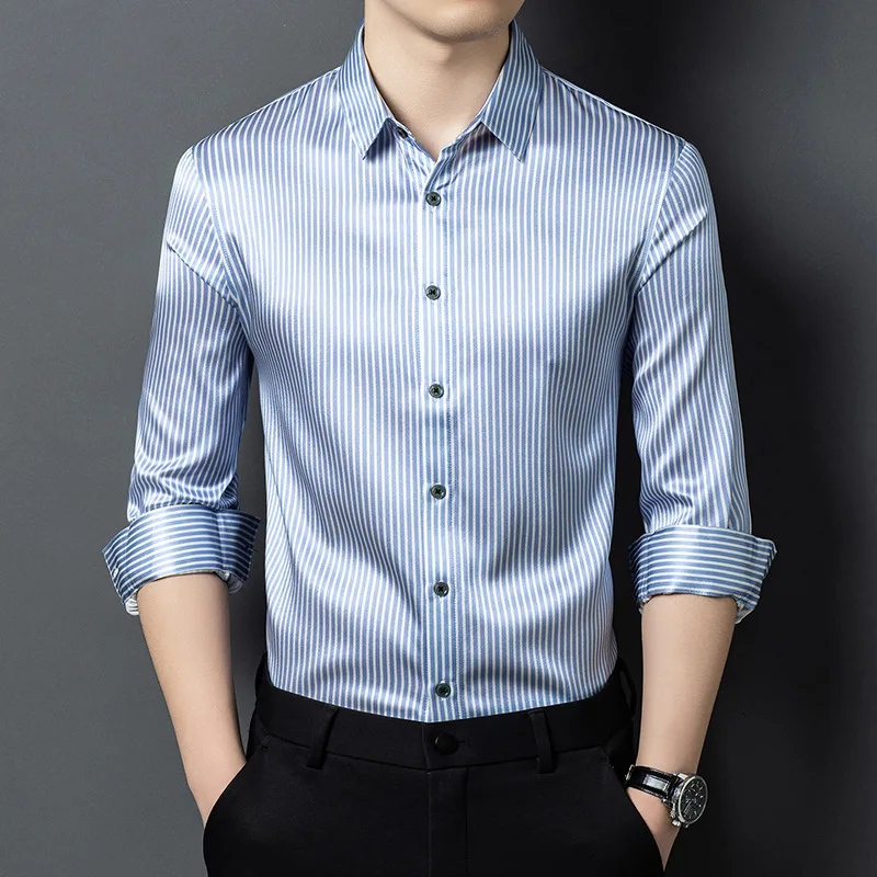 New Men Shirt Long-sleeved Business Silk Shirt Spring Autumn Clothes